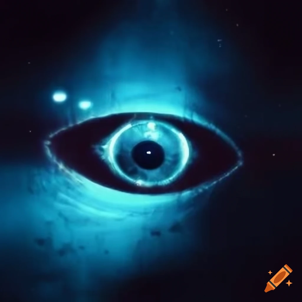 Isolated eye reflecting infinity for IDM cover art