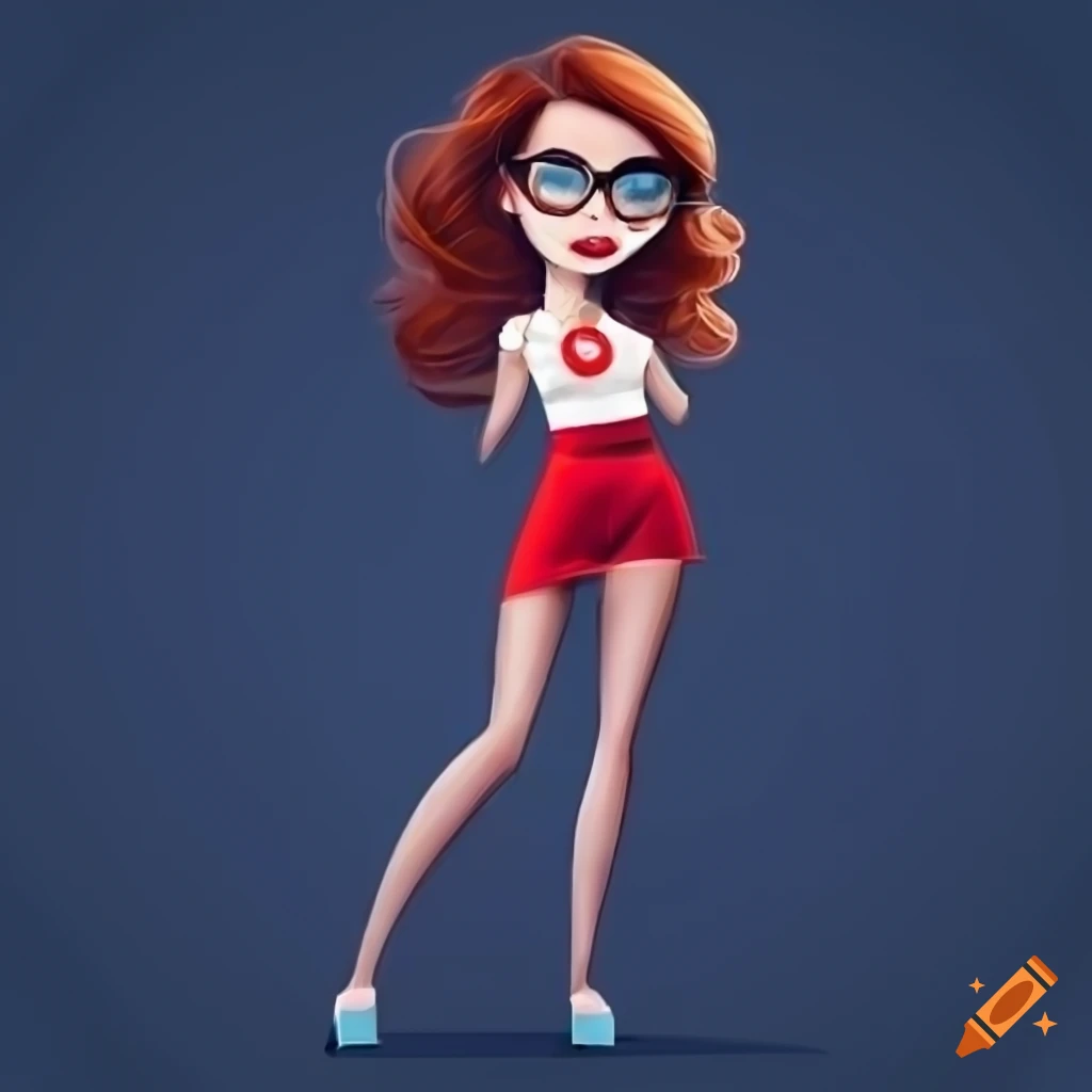 Modern stylish young woman with short wavy auburn hair and bright blue eyes