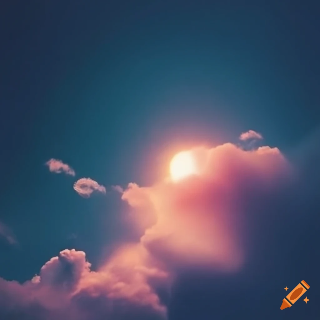 Sun shining through clouds captured in a polaroid photo on Craiyon, image size:1024x1024