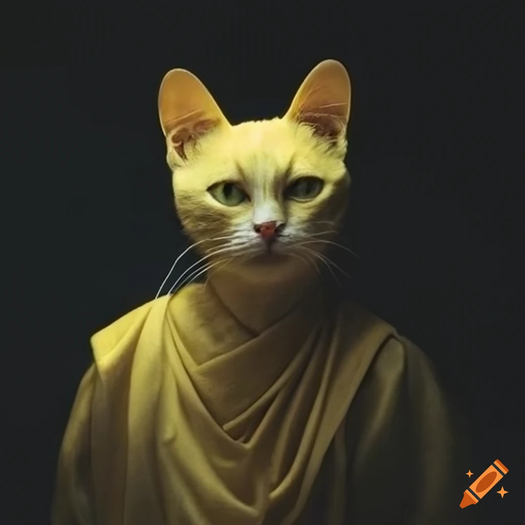 Humanoid yellow cat in monk's clothing