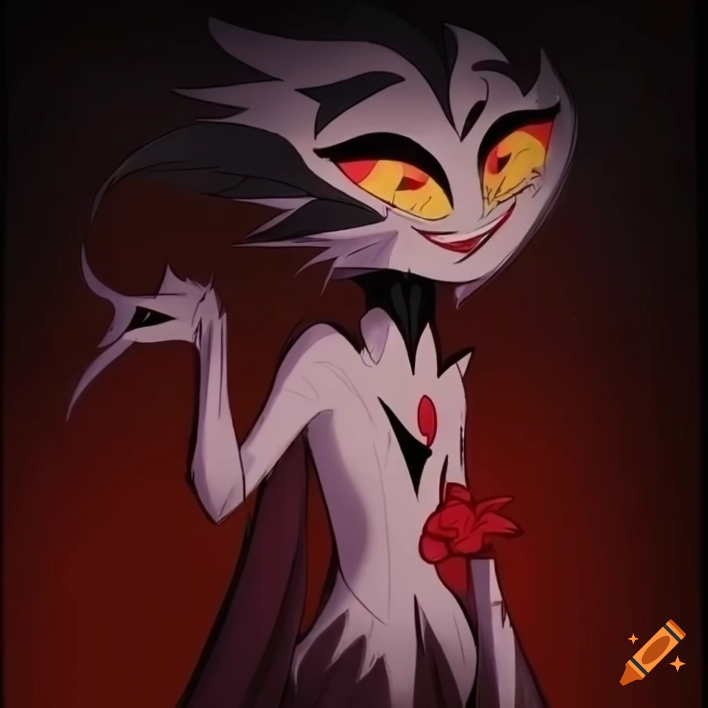 Character design inspired by Stolas from Helluva Boss - humanoid barn owl with a demon aesthetic