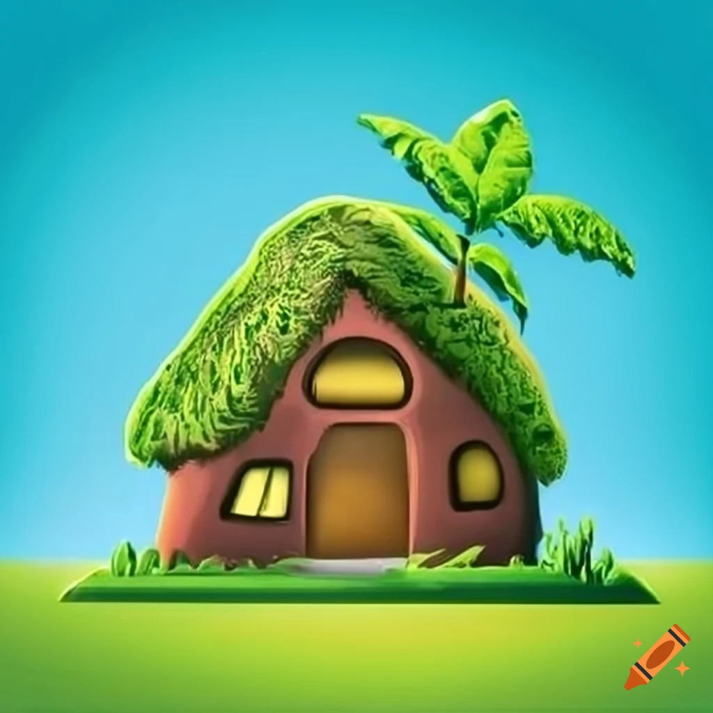 House made of natural and green materials on planet earth
