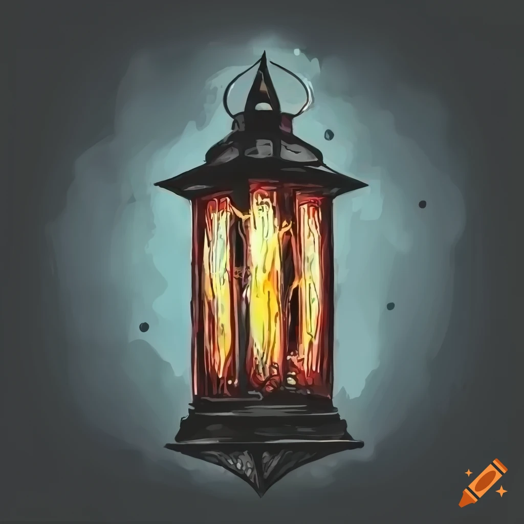 Gothic lantern with red flame in a dark fantasy setting
