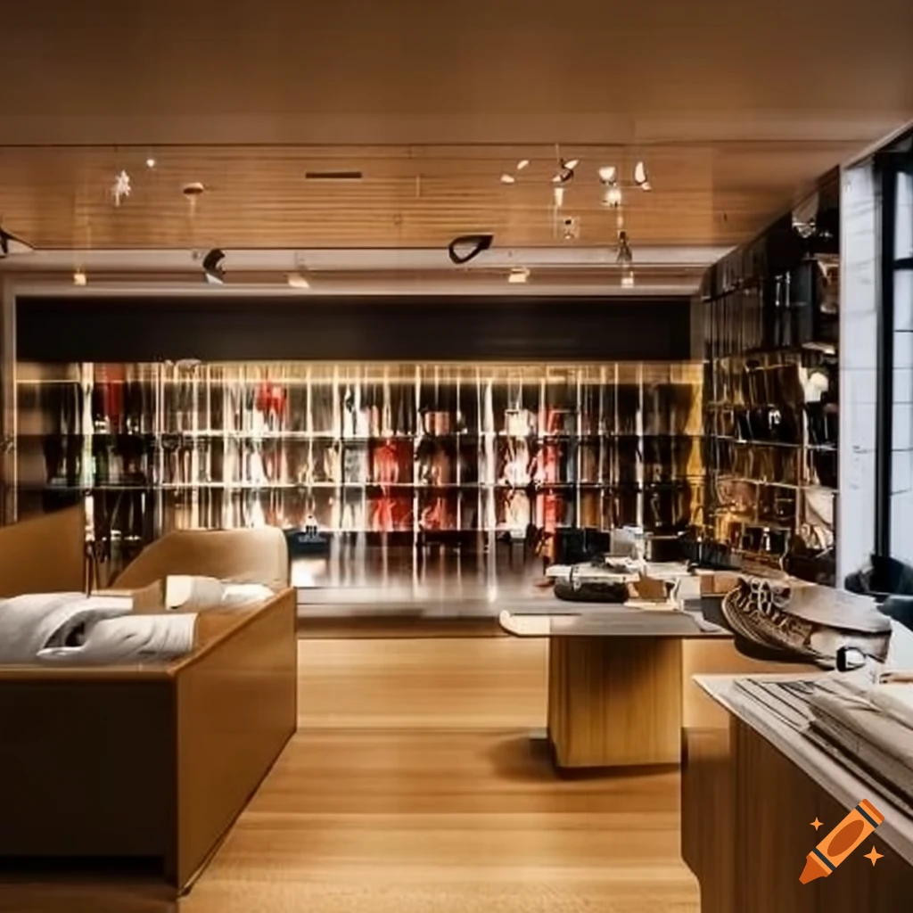 Modern interior design of a spacious Bang & Olufsen store in Copenhagen with earthy colors and large windows