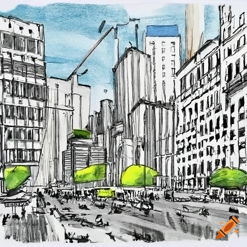 Vibrant cityscape with sustainable architecture and thriving community