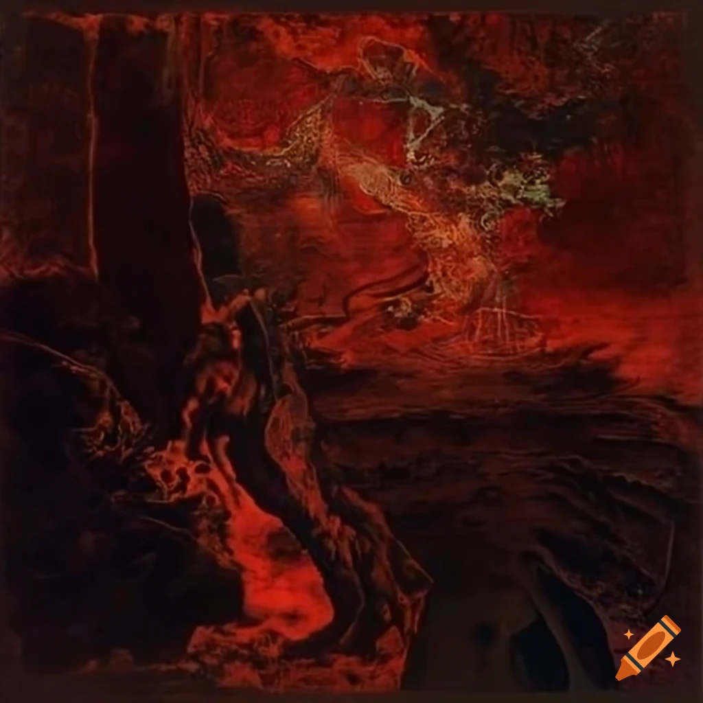 Baroque baron inside Pandemonium inspired by John Martin and acid rock esoteric collage of hell by Giger