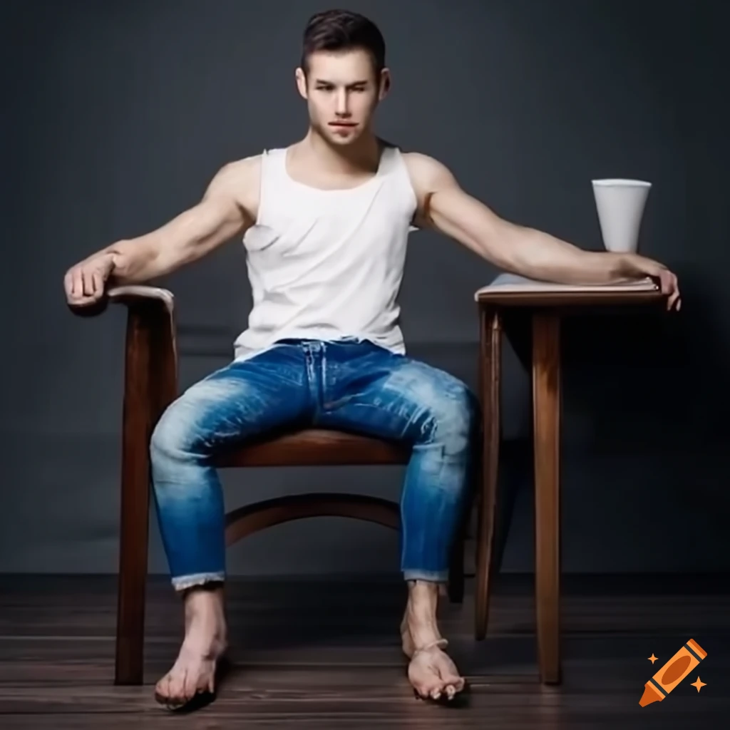 Handsome man sitting on a chair at a table