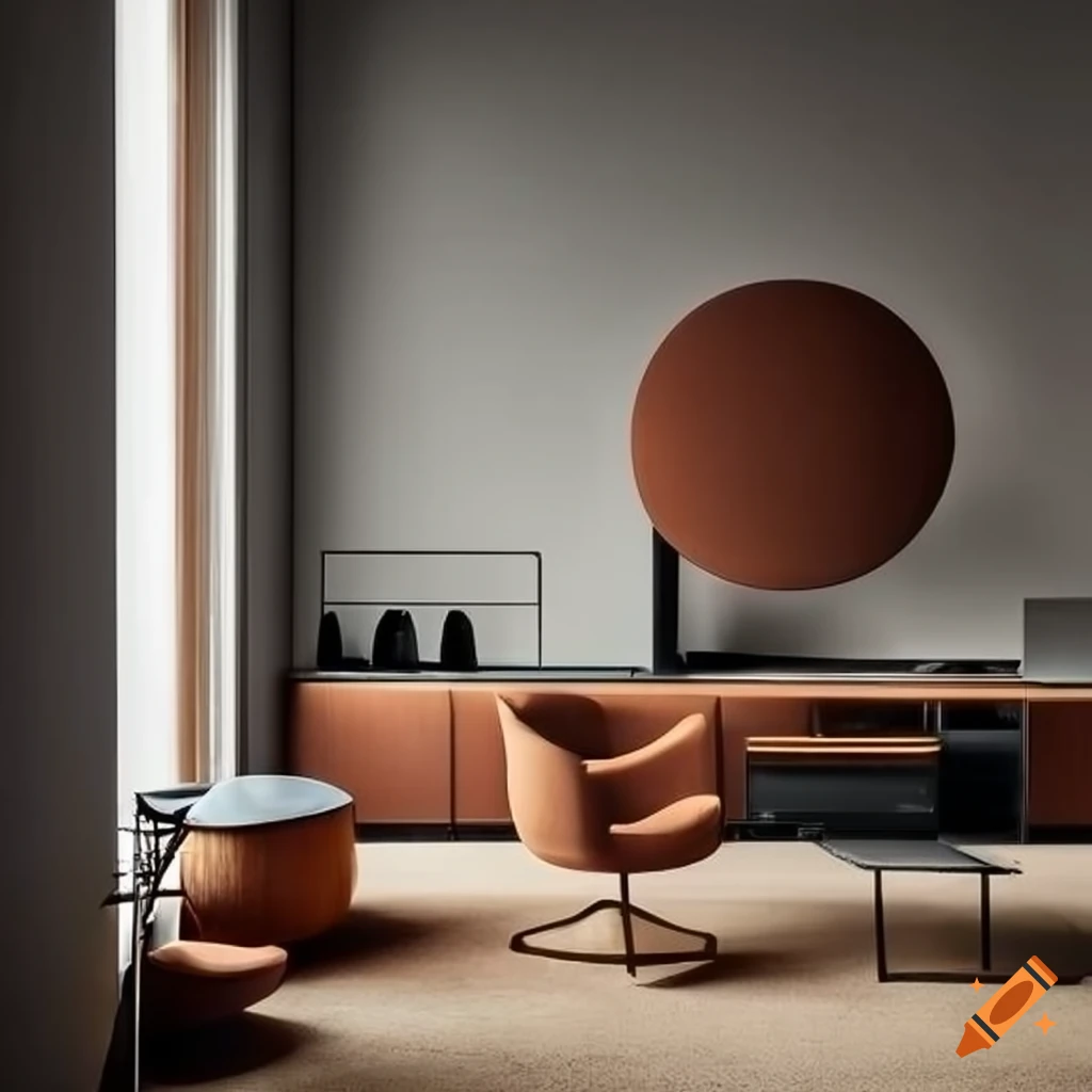 Modern interior design of a spacious Bang & Olufsen store in Copenhagen with earthy colors and large windows