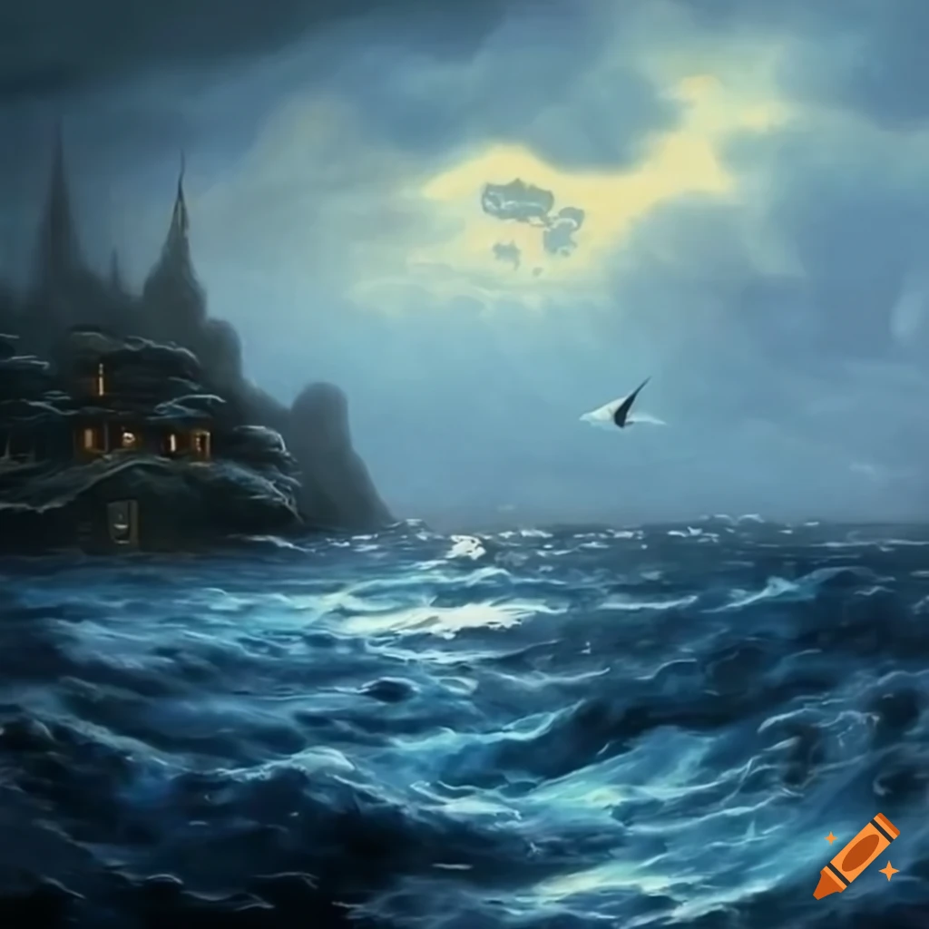 Island in the ocean with verses of voyage painting by Thomas Kinkade