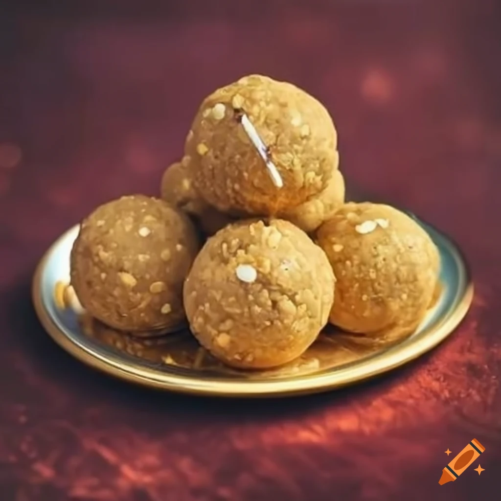 Channa laddu wrapped in golden paper with a sticker on top
