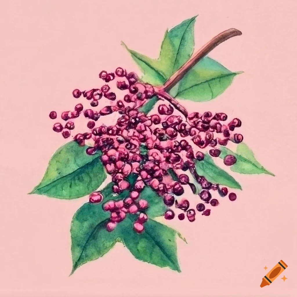 Watercolored elderberry botanical illustration
