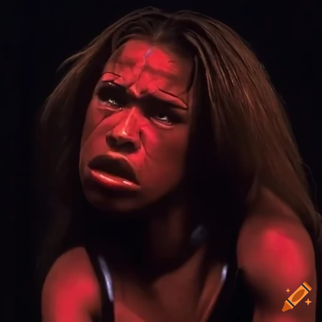 Closeup of a 90's movie martial fighter with intense expression