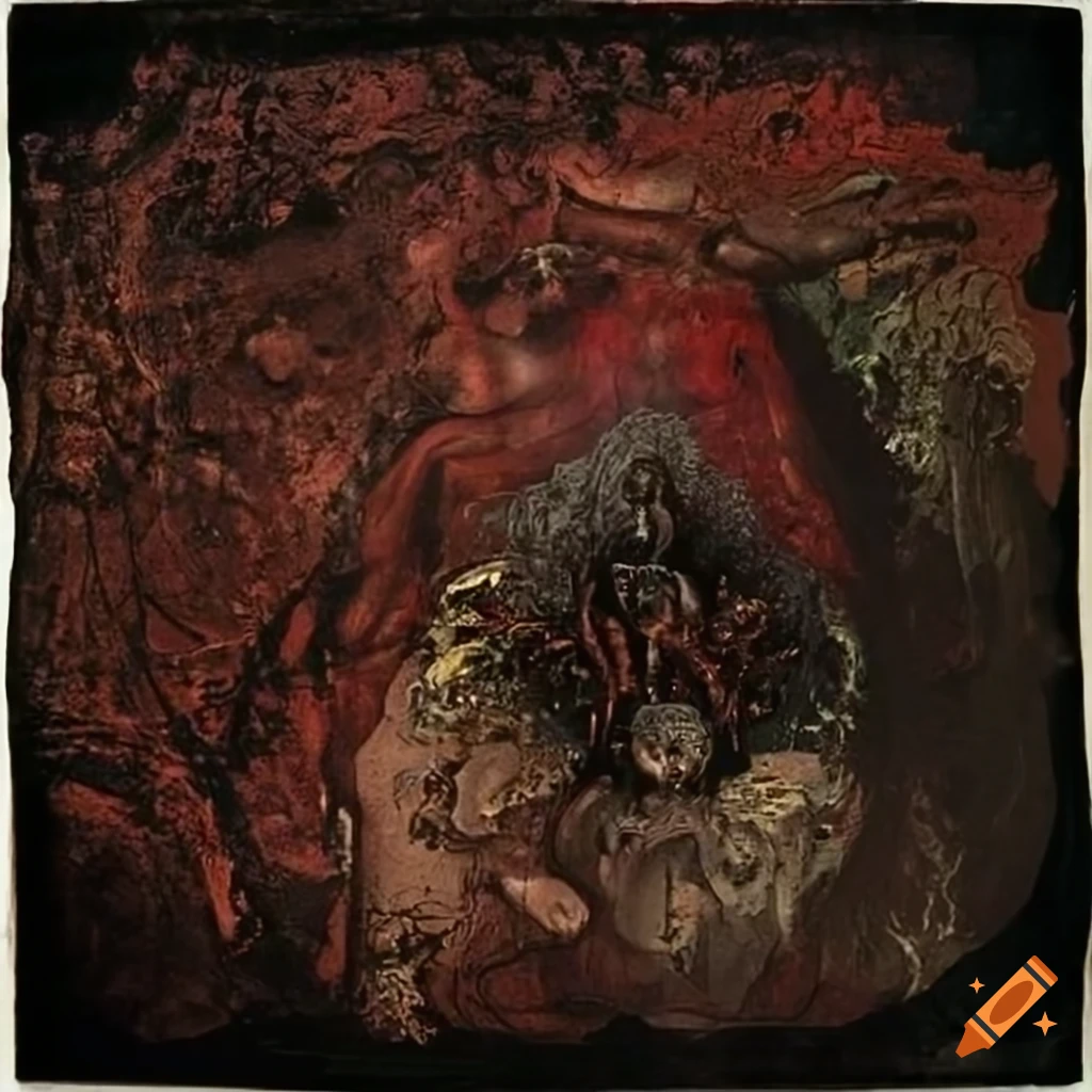 Baroque baron in an esoteric landscape inspired by artists like John Martin, H.R. Giger, and Salvador Dali