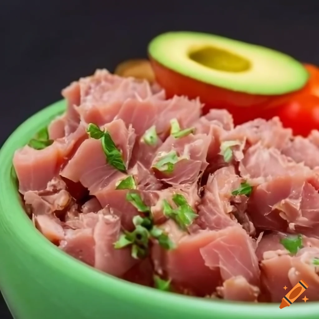 Bowl of tuna, avocado, cream cheese, and tomato