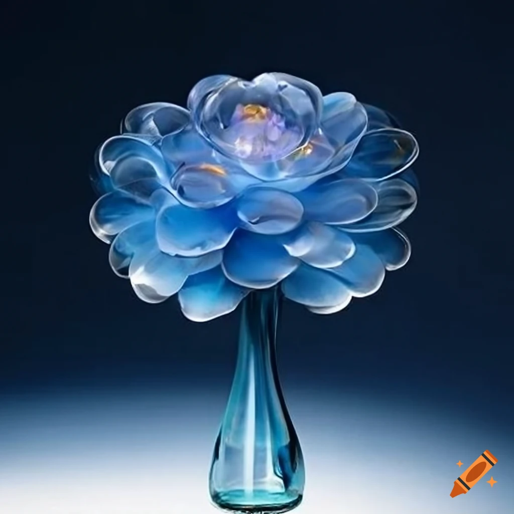 Glass rose under glass dome - light blue flower
