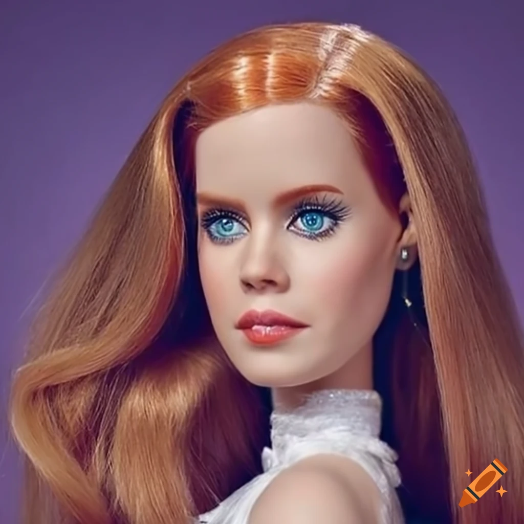 Amy Adams portraying Barbie at a fashion show getting a hair trim