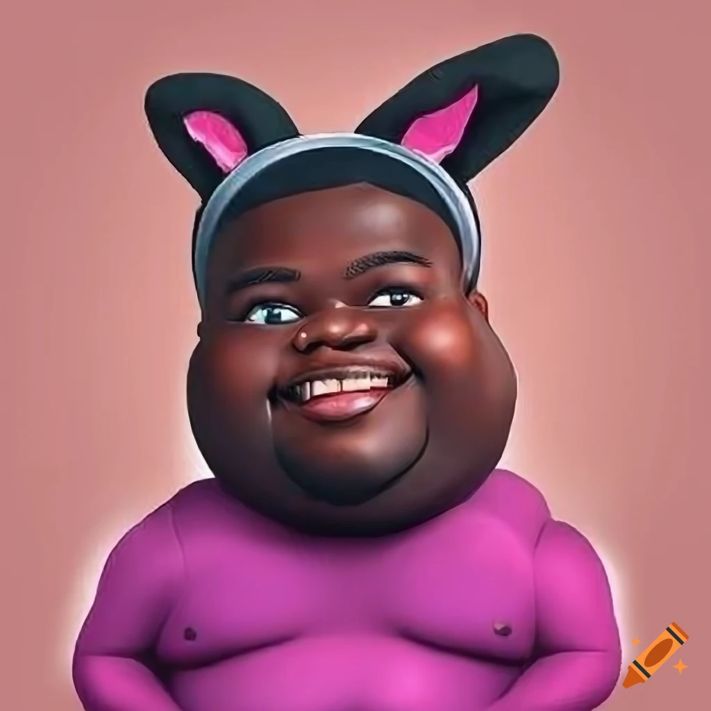 Happy African man with bunny ears headphones