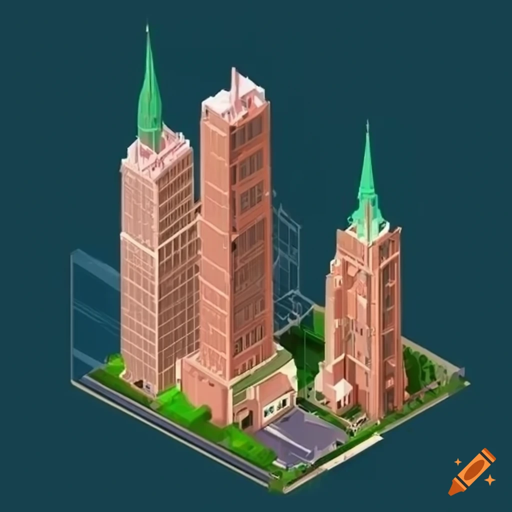 Isometric European skyscraper view