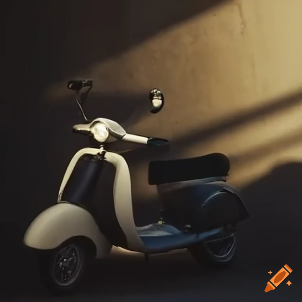 Scooter parked in the shade behind a house