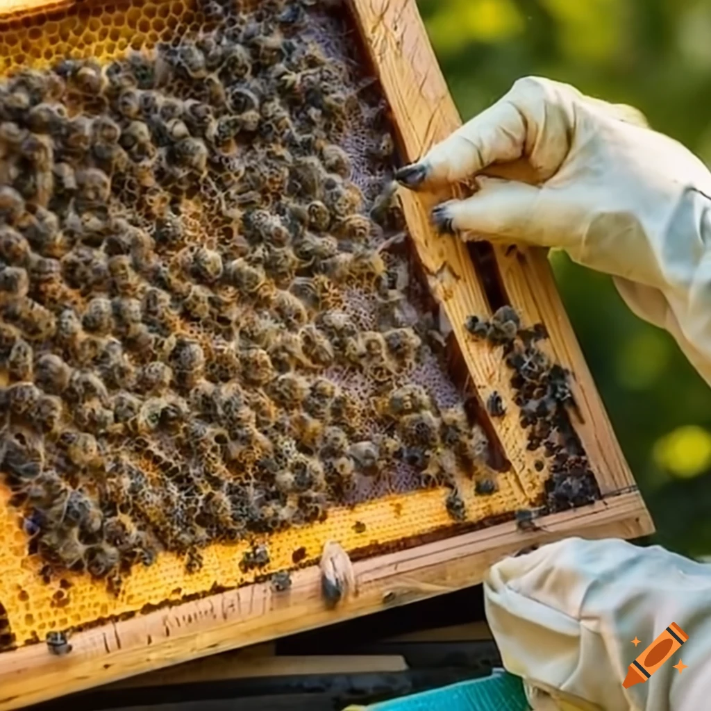 Beekeeper inspecting hive frame with Varroa mites