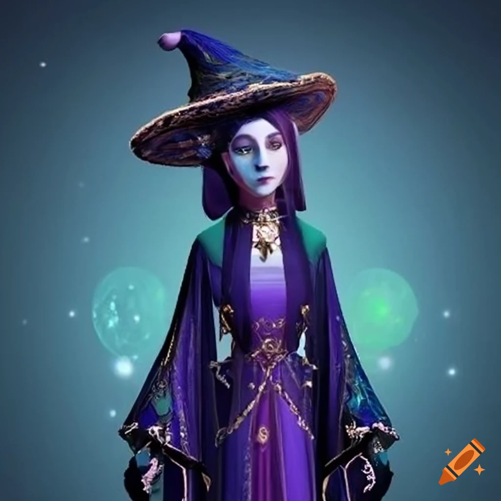 Wizard in midnight blue hat with golden runes in a starry night theme