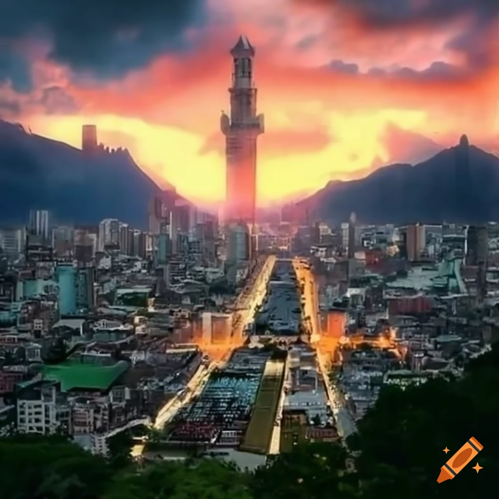 Capital of Borhuentia in a modern Brazilian-style city with mountains