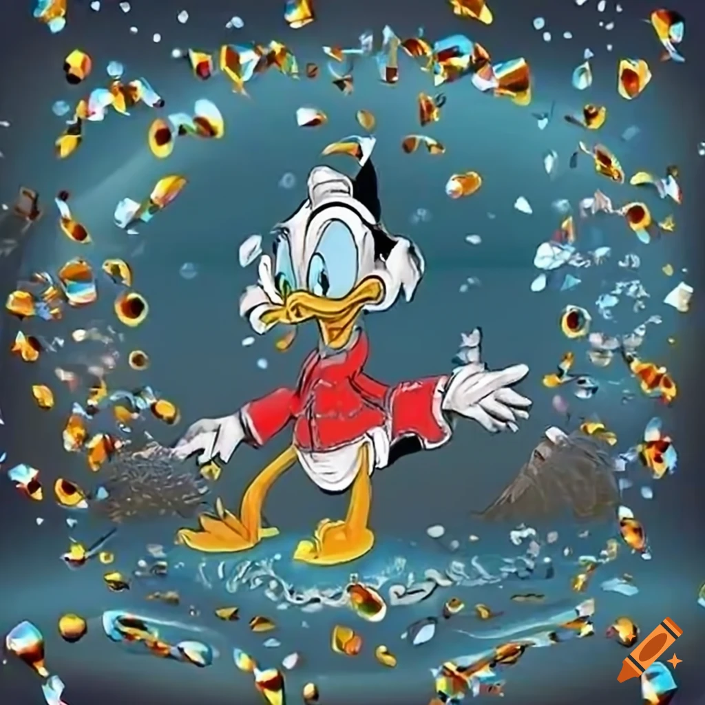 Uncle Scrooge swimming in a sea of diamonds