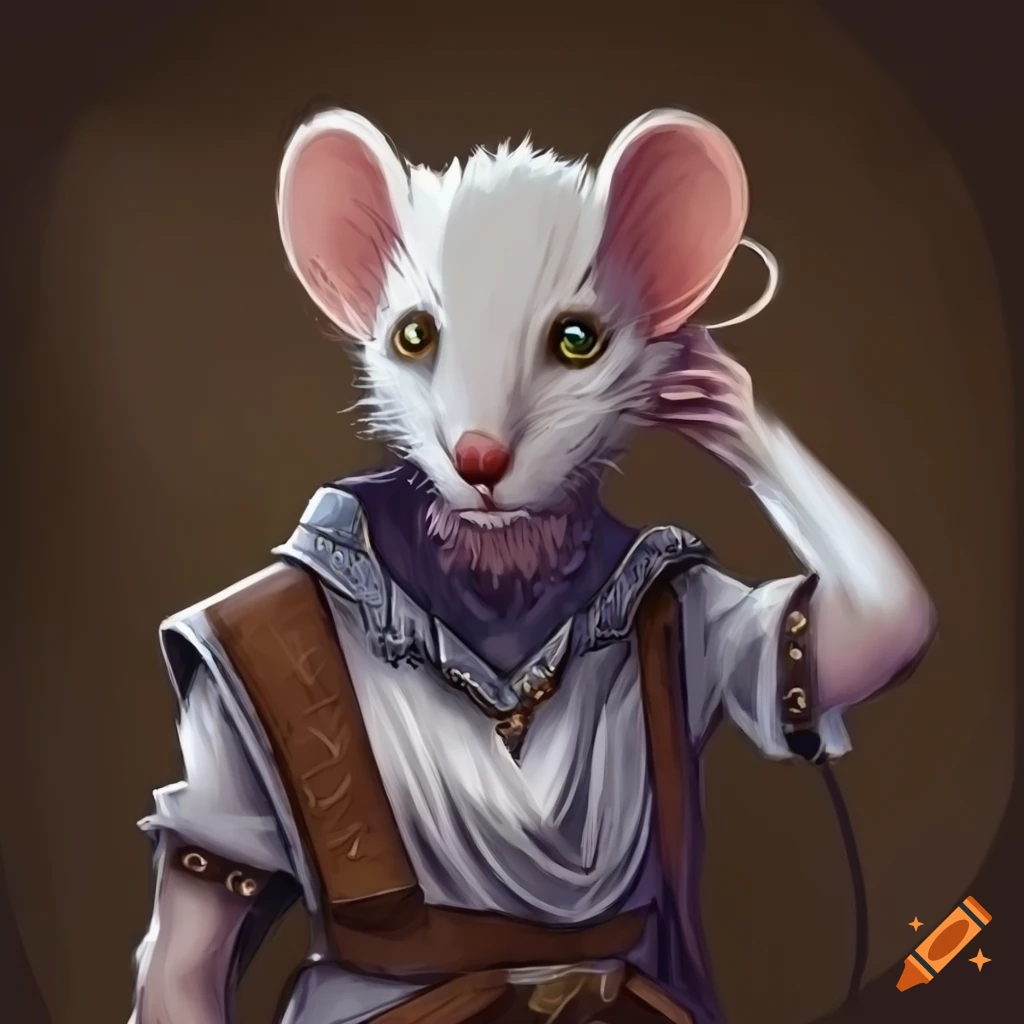 White and black mouse cleric with big ears in Dnd style