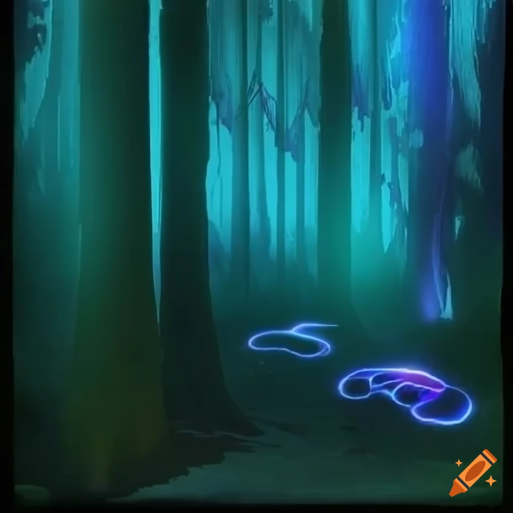 Biopunk paradise with glowing bioluminescent trees in a surreal forest