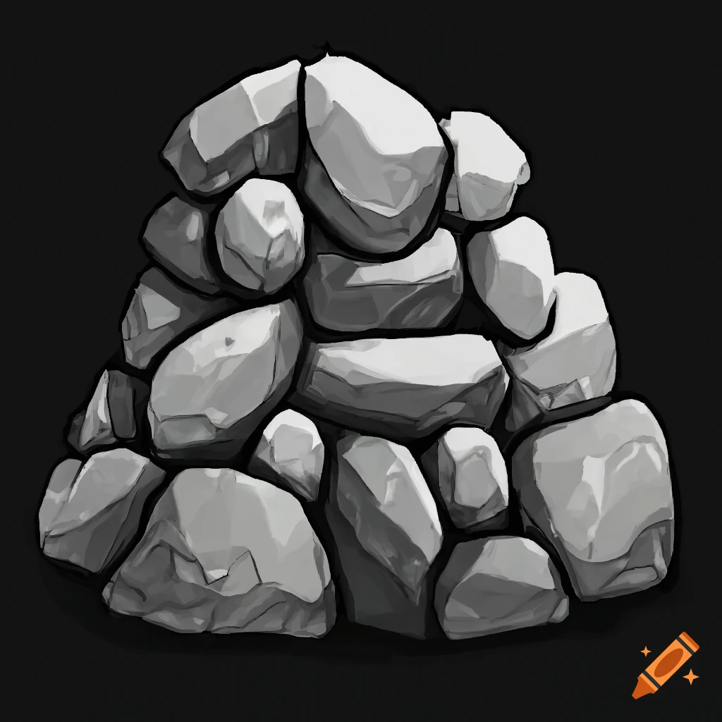 Spritesheet of 16 rocks in Rimworld art style