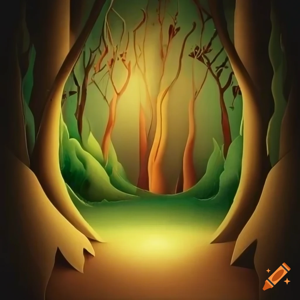 Enchanting paper art forest scene with pop-up elements