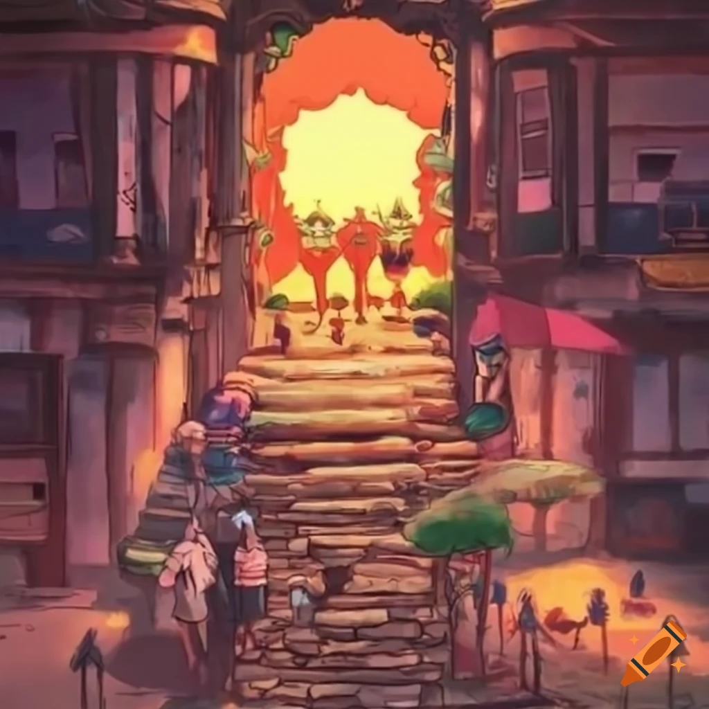 Studio Ghibli-style depiction of chaos during a riot in India