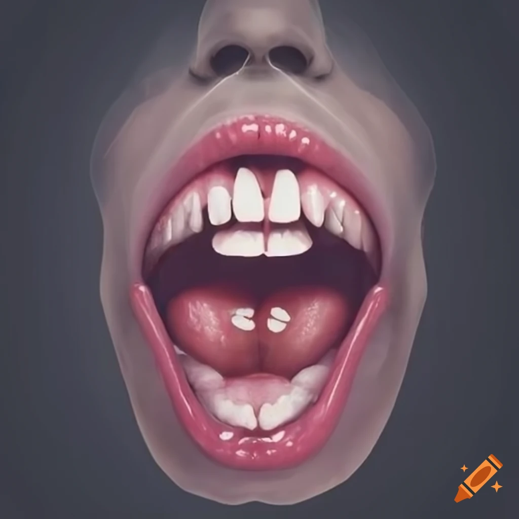 Open mouth with tongue out in an x-ray