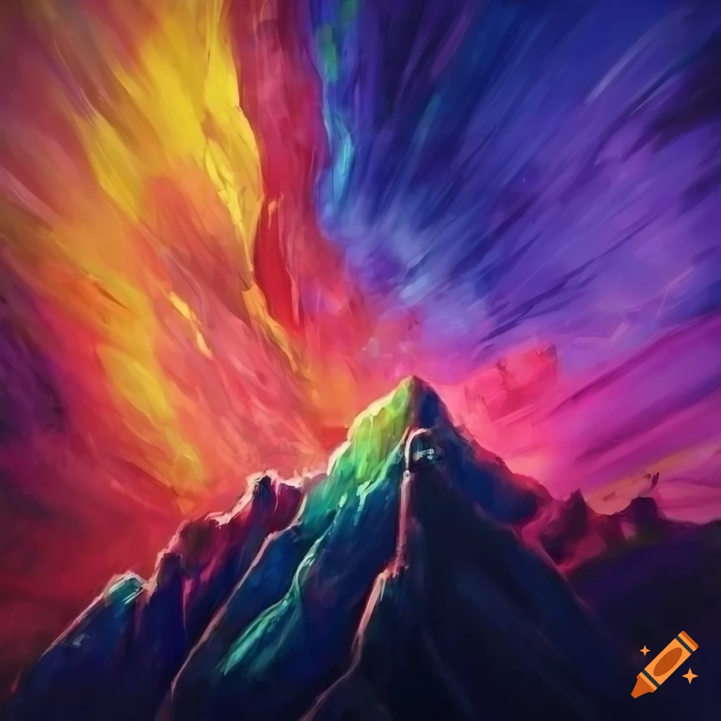 Rainbow-colored sky in a sci-fi realism rough sketch