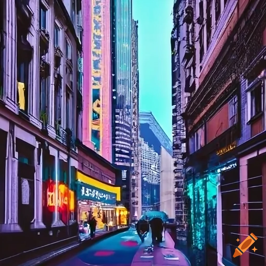 Modern city lane with tall glass buildings reflecting light in the evening