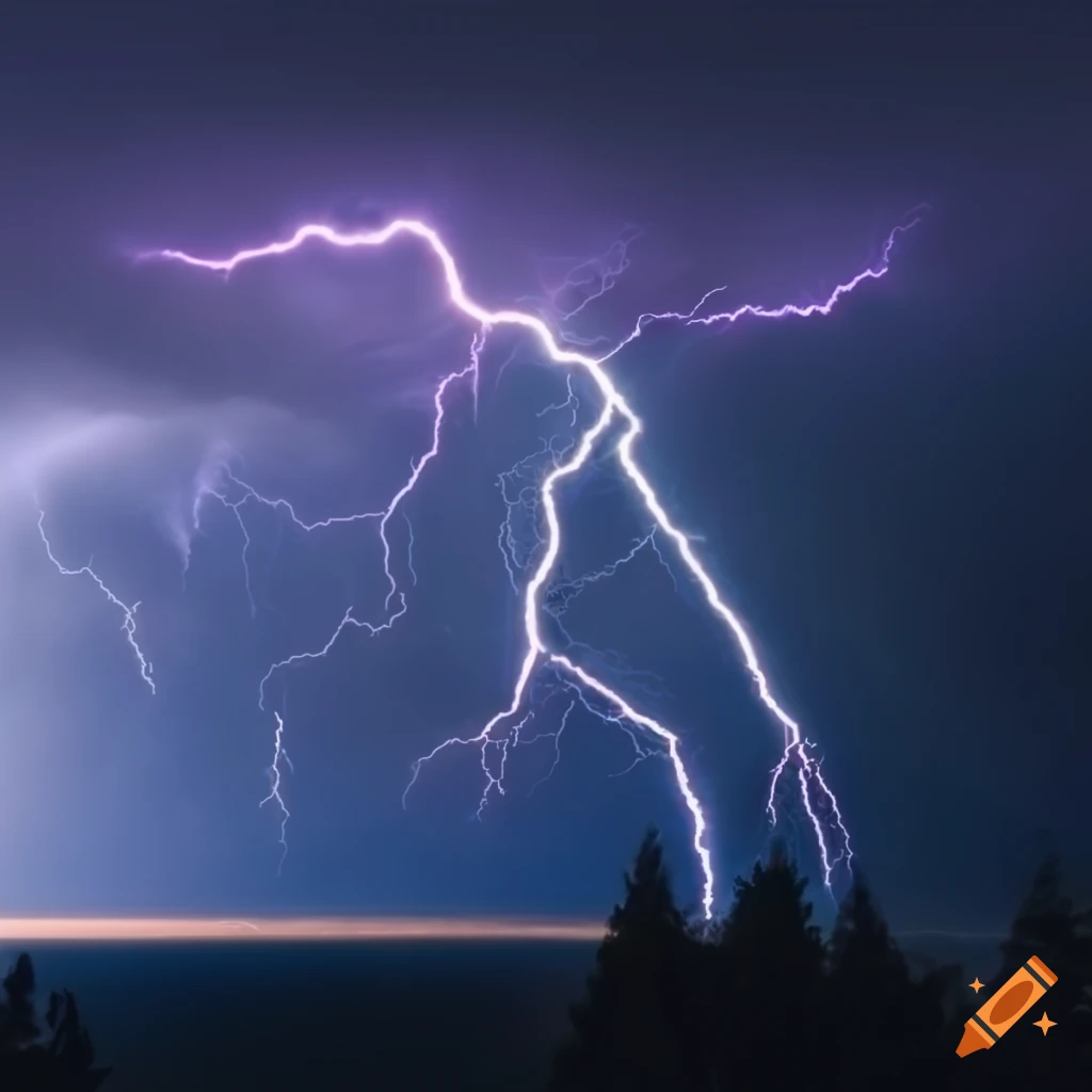 Stormy sky with intense lightning flashes