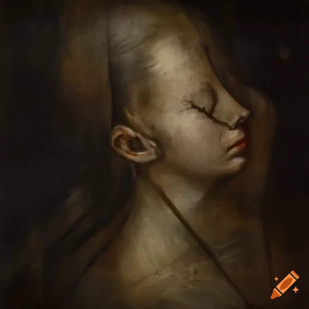 Expressionistic oil painting with biomechanical style of an unusual mature figure
