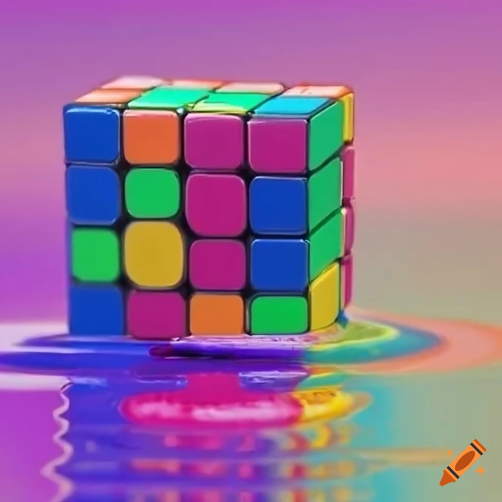 Rubik's Cube melting into colorful liquid