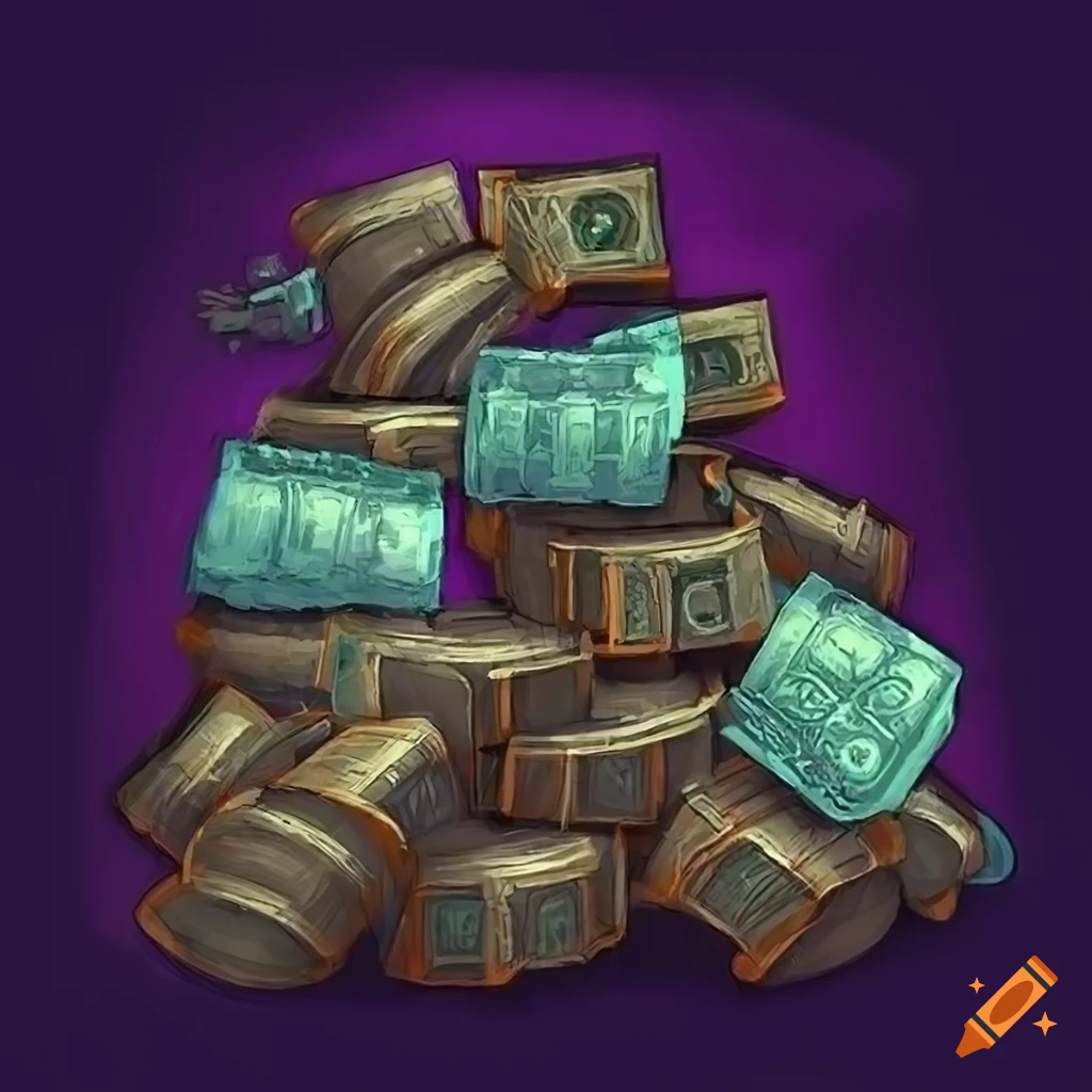 Fantasy art style depicting a pile of cash