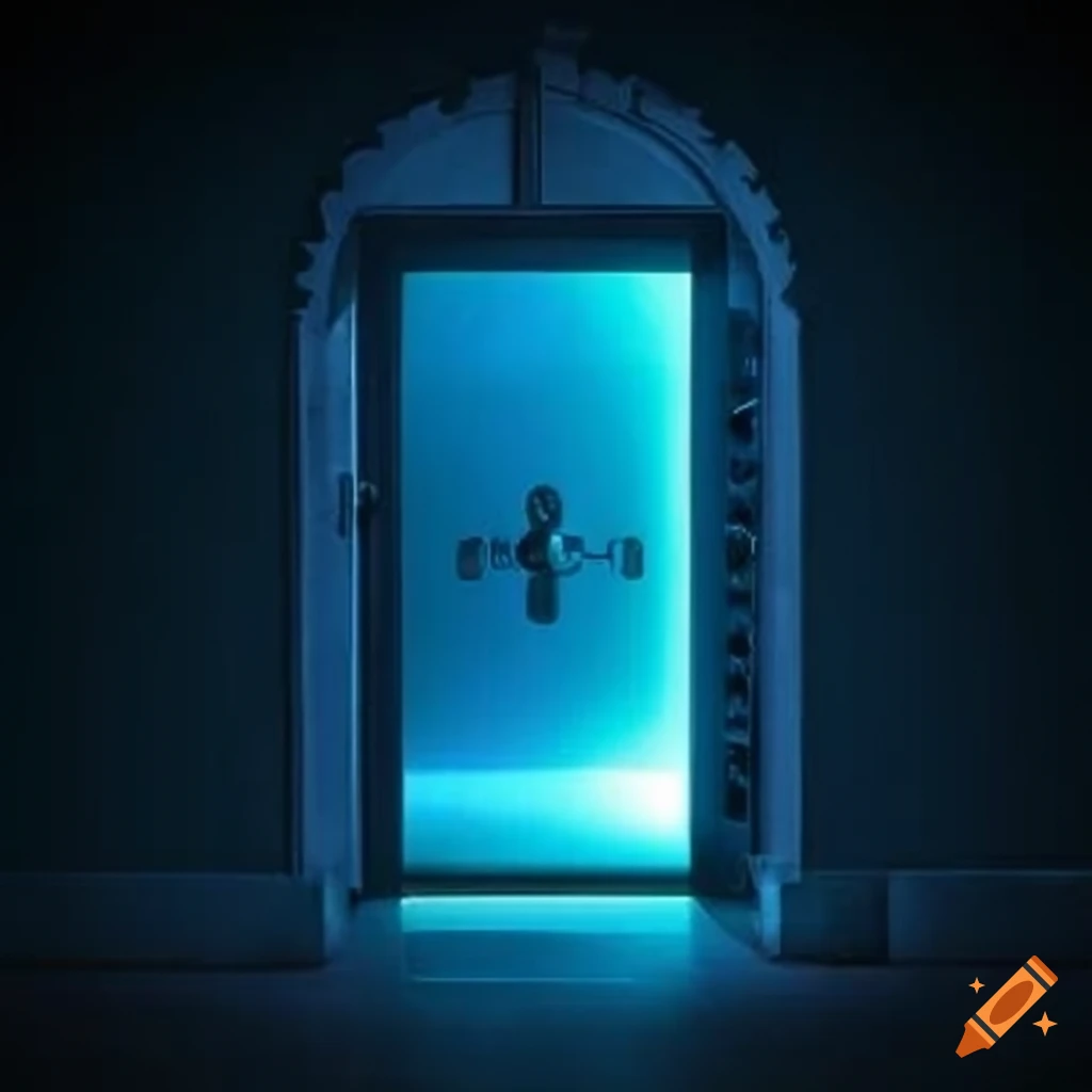 Ominous Front Door Ominous vault door with a mysterious glow on Craiyon
