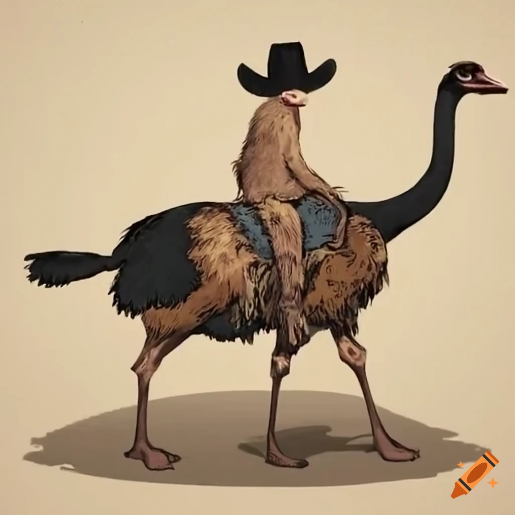 Cowboy riding an ostrich