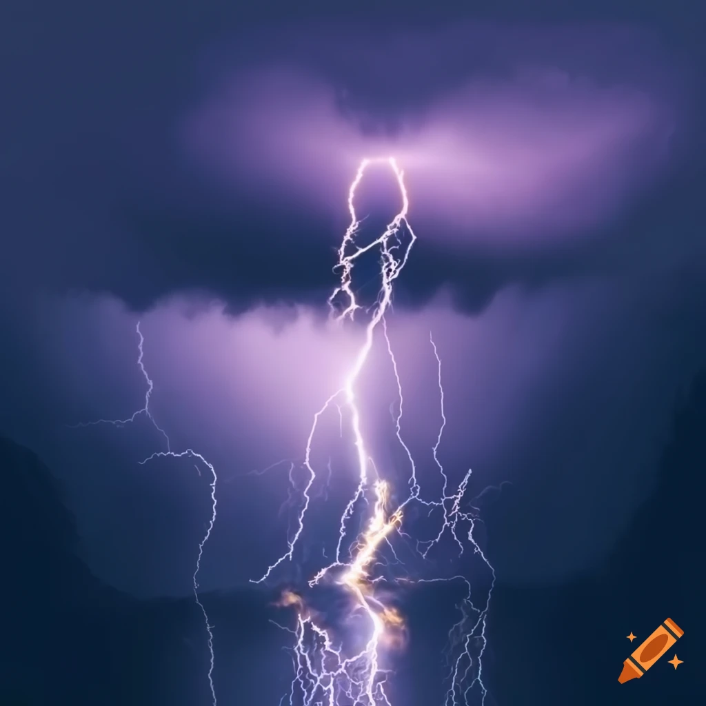 Stormy sky with intense lightning strikes