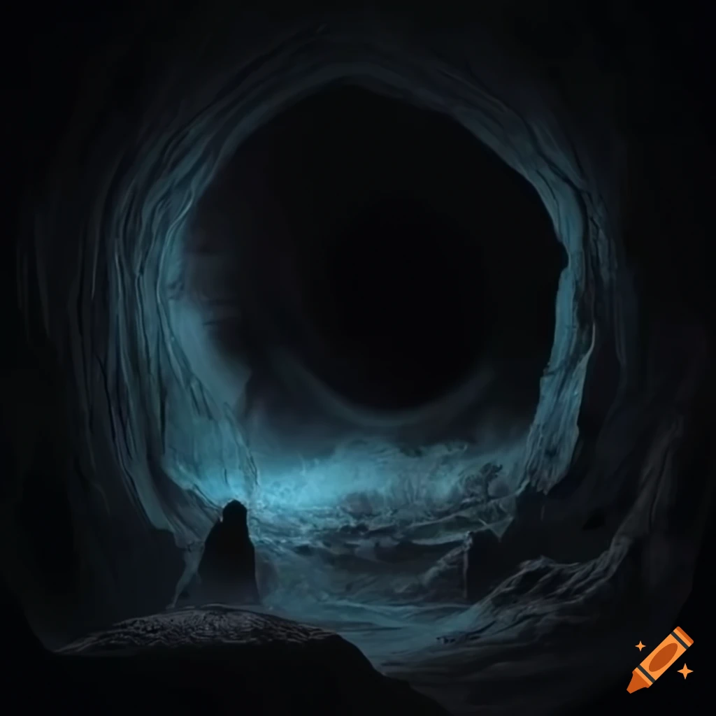 Creepy fantasy cave with consuming spider and dark web like black holes