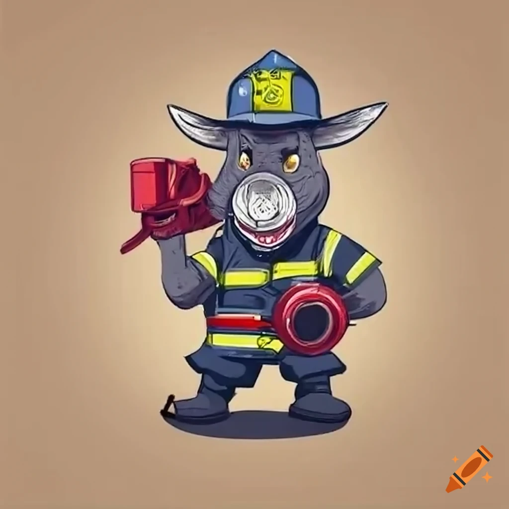 Muscular donkey in firefighter attire