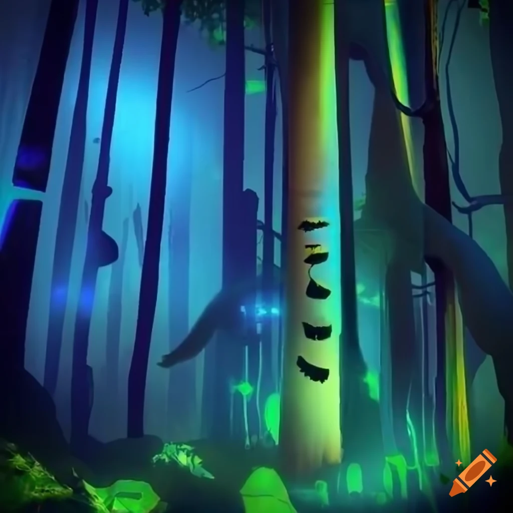 Biopunk paradise: surreal forest where nature and technology merge