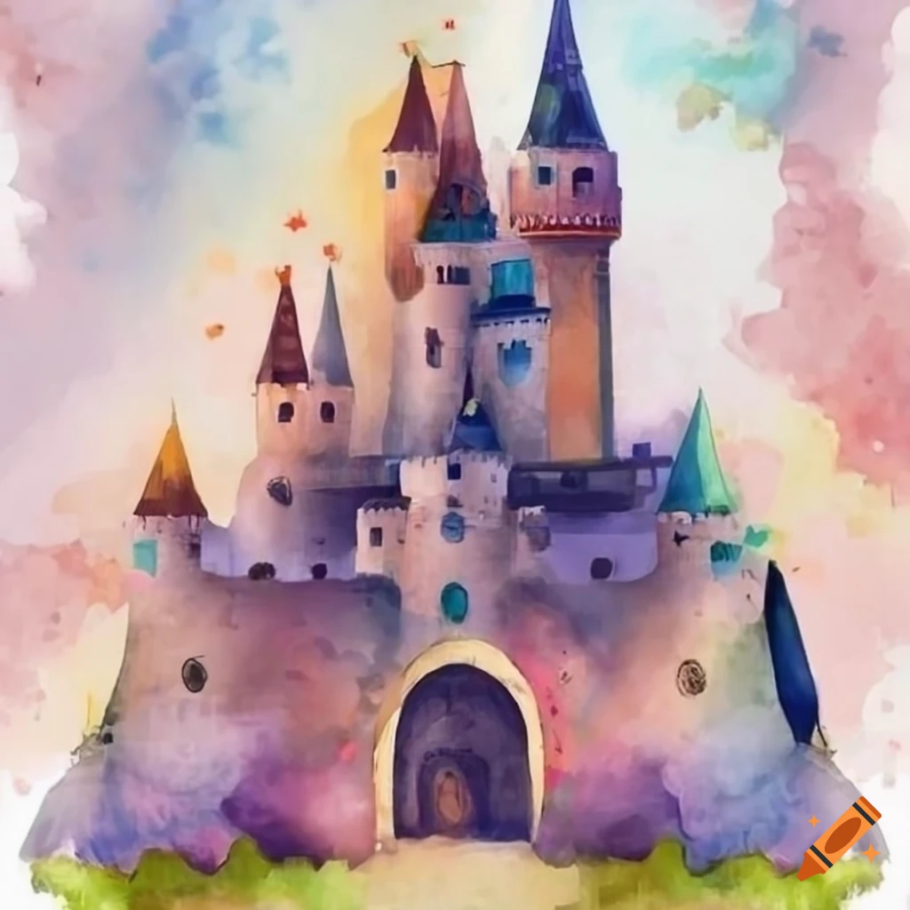 Medieval castle with beautiful princess in long flowing dress