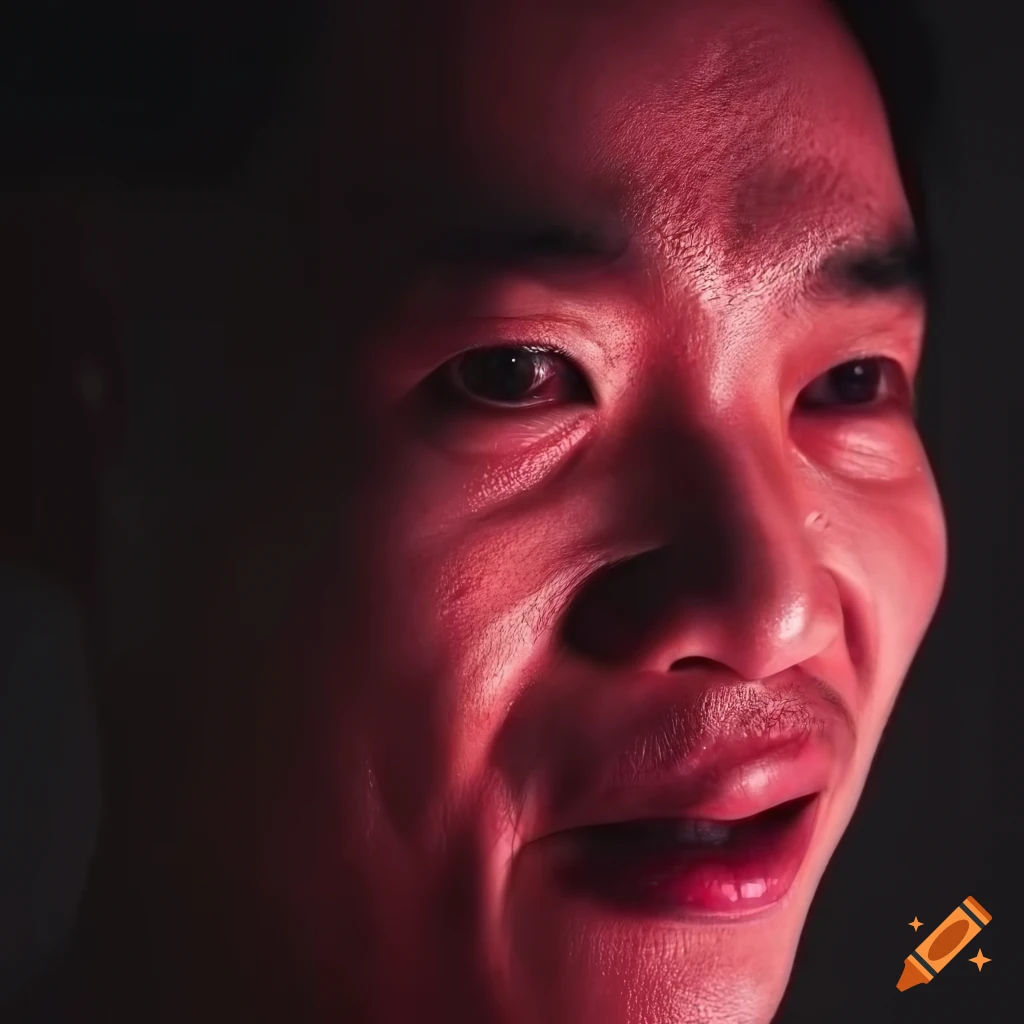 Chinese man with a grin and red shadow aura