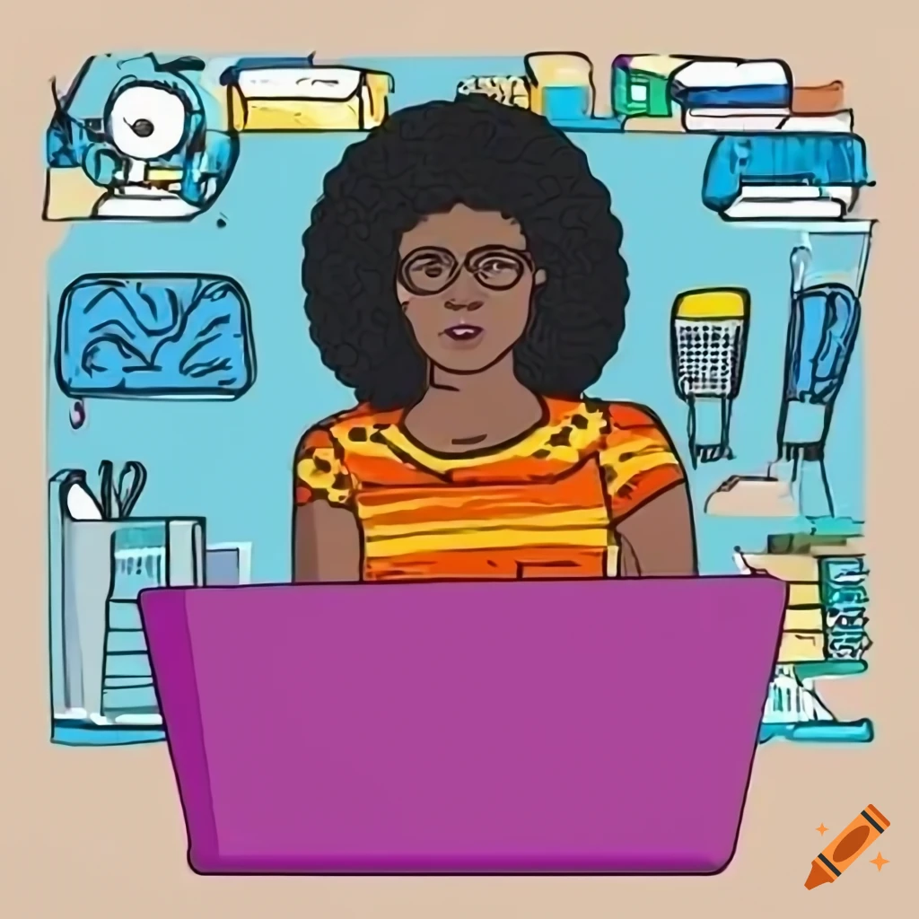 Focused black woman coding surrounded by tech items