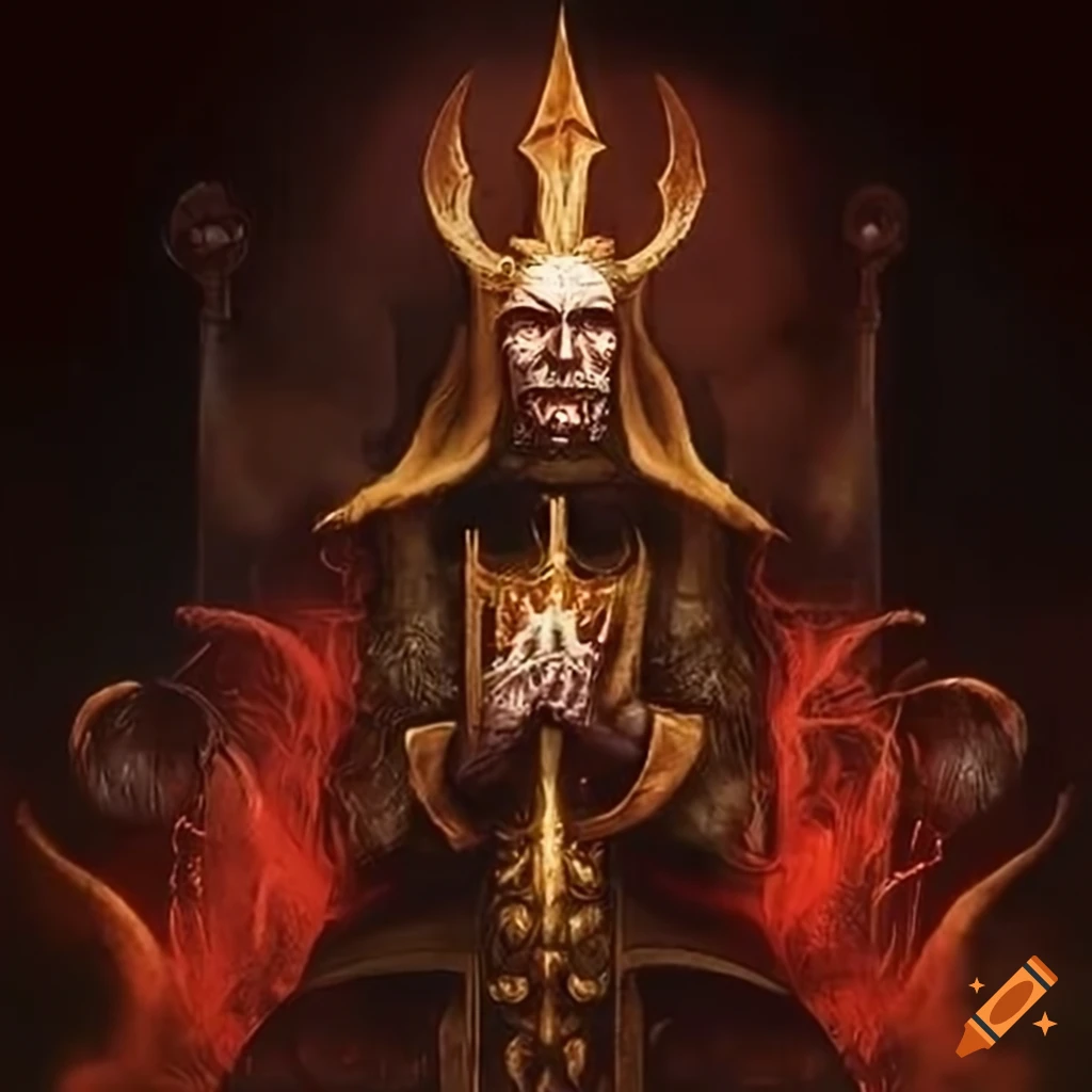 Tarot depicting the Emperor on a demonic throne in a horror setting