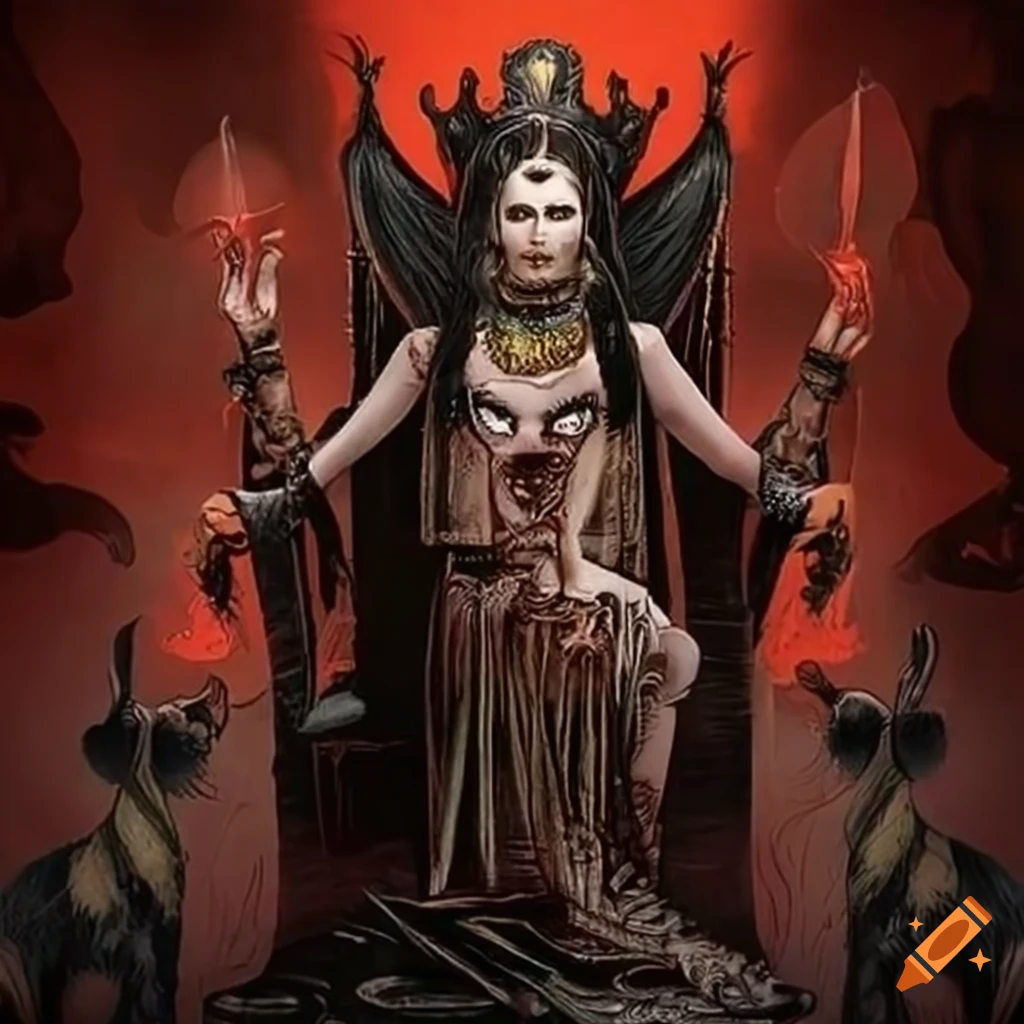 Tarot card depicting the Empress in a horror demonic style